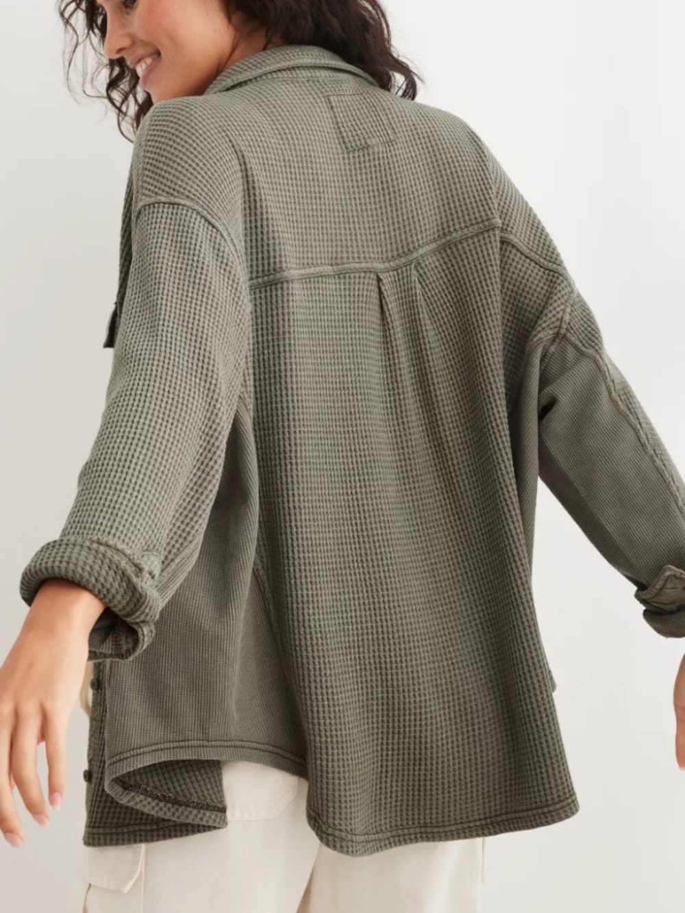 Aerie - LumberJane Waffle Button Front Green Long Sleeve Shirt Top - Medium